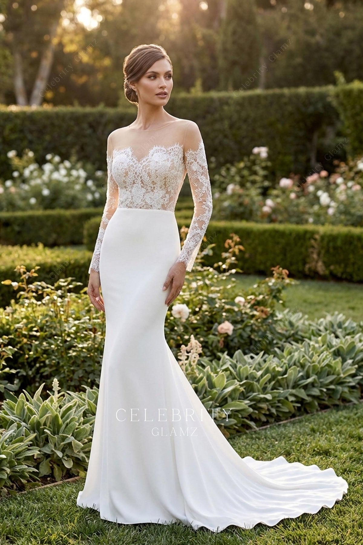 alluring illusion lace court train wedding dress