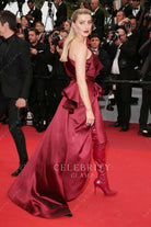 Amber Heard burgundy one shoulder dress 2019 Cannes film festival party