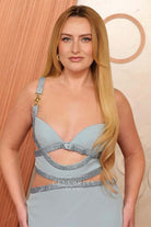Amelia Dimoldenberg 2025 wide straps Oscars red carpet dress