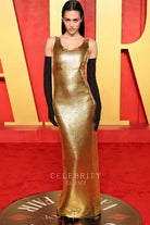 Amelia Gray gold glitter prom dress 2024 Oscars after party