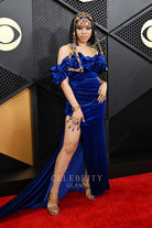 Angela V. Benson royal blue off shoulder dress Grammys red carpet 2024