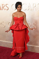 ankle length sheath Bresha Webb red 2025 Oscars red carpet formal dress
