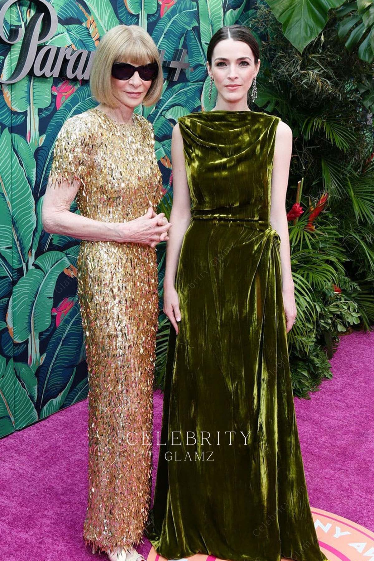 Anna Wintour glitter short sleeves formal dress 76th tony awards