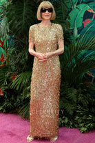 Anna Wintour golden sequin column prom dress 76th tony awards