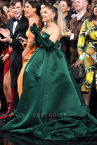 Ariana Grande dark green satin celebs dress Grammys 2020