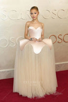 Ariana Grande pearl pink 2025 Oscars red carpet ballgown