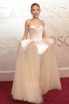 Ariana Grande pearl pink puffy 2025 Oscars red carpet dress