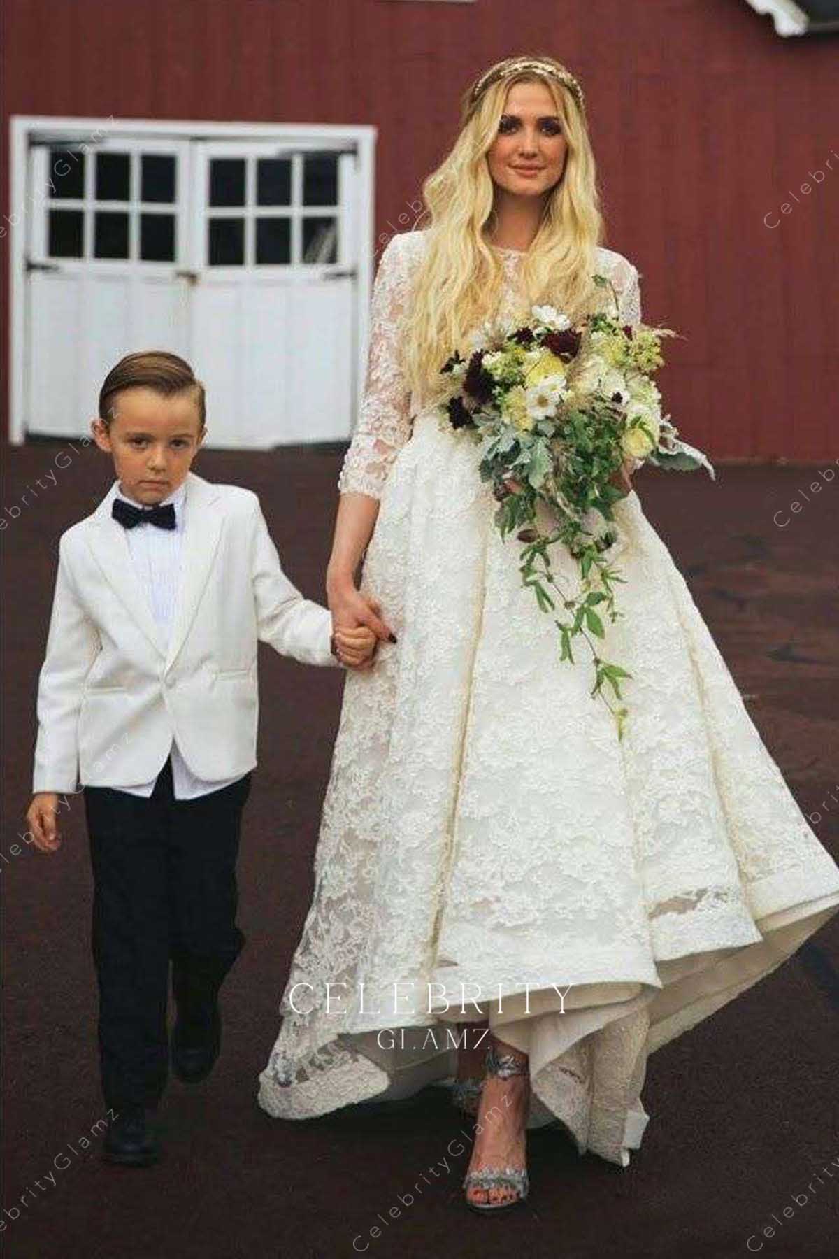 Ashlee Simpson lace high low wedding dress