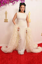 Ashley Yi Sabrina neck prom dress 2024 Oscars red carpet