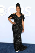 Audra McDonald cold shoulder sleeves prom dress 2024 Tony awards