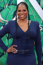 Audra McDonald v neck prom dress 76th annual tony awards