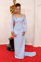 Ava DuVernay cold shoulder sleeves prom dress 2024 Oscars red carpet