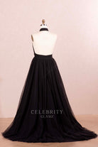 back puffy tulle prom gown