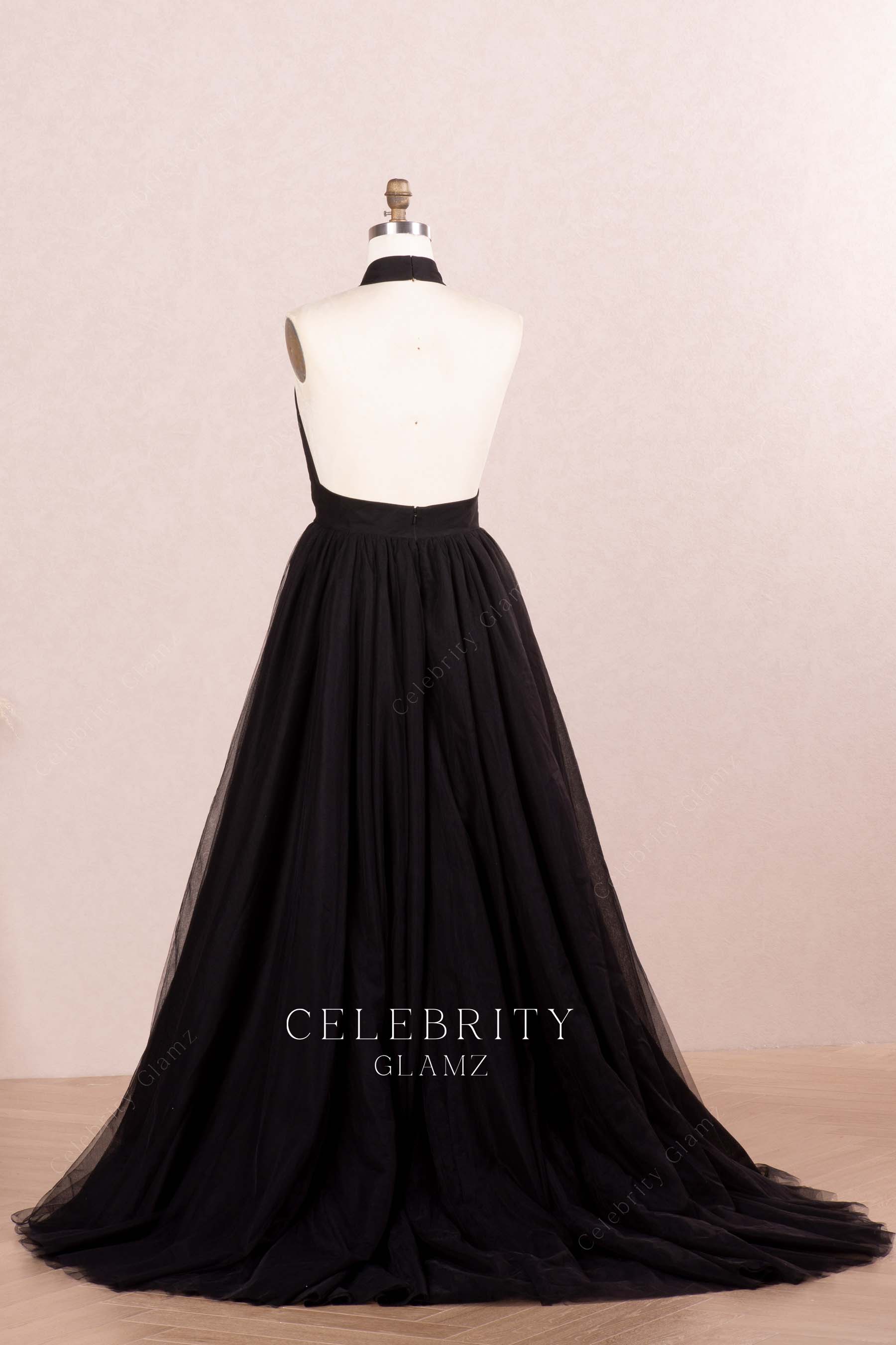 back puffy tulle prom gown