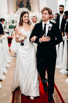 Barbara Palvin column bridal gown