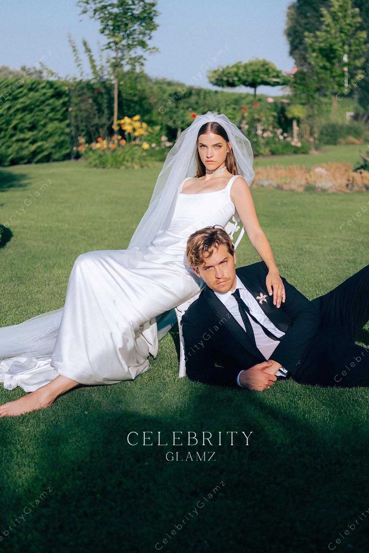 Barbara Palvin scoop neck wedding dress