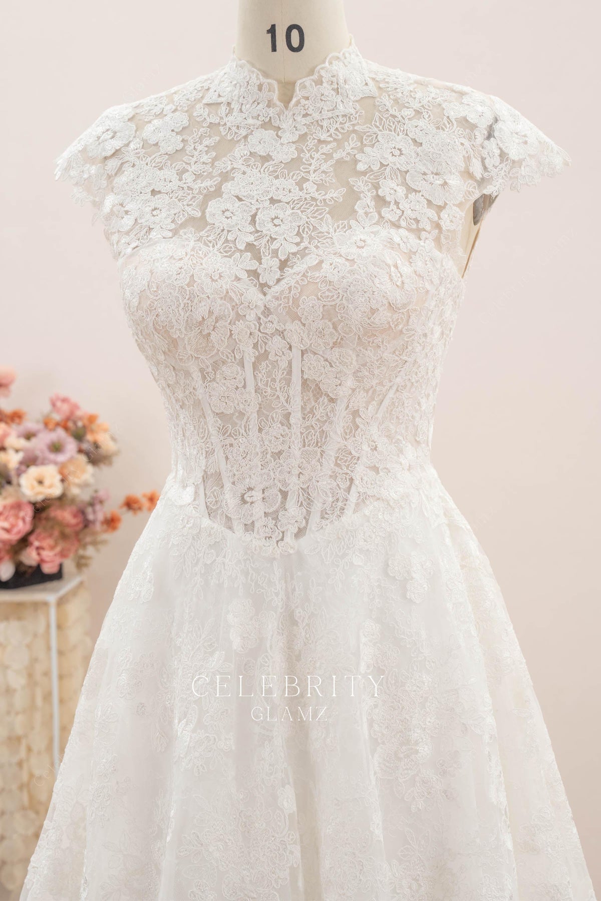 Basque waist bridal dress