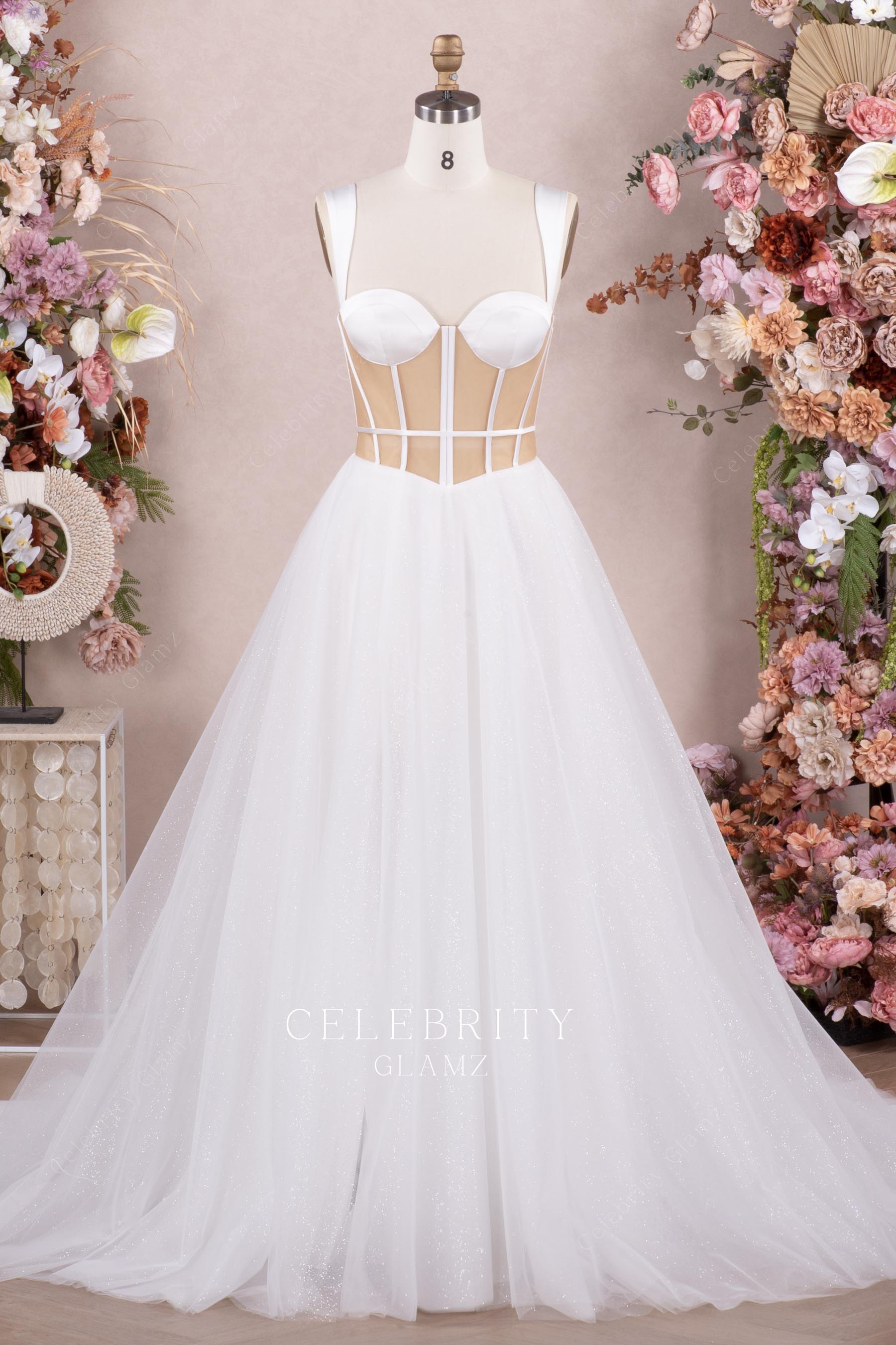 Basque waist corset wedding dress