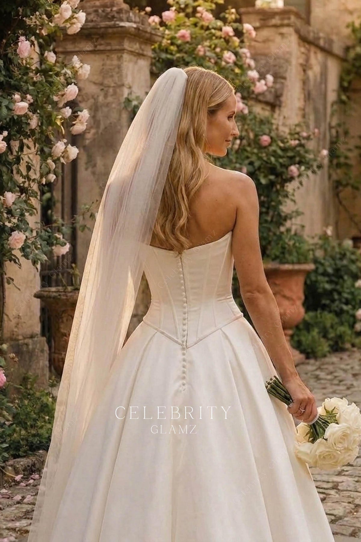 Basque waist strapless corset wedding dress