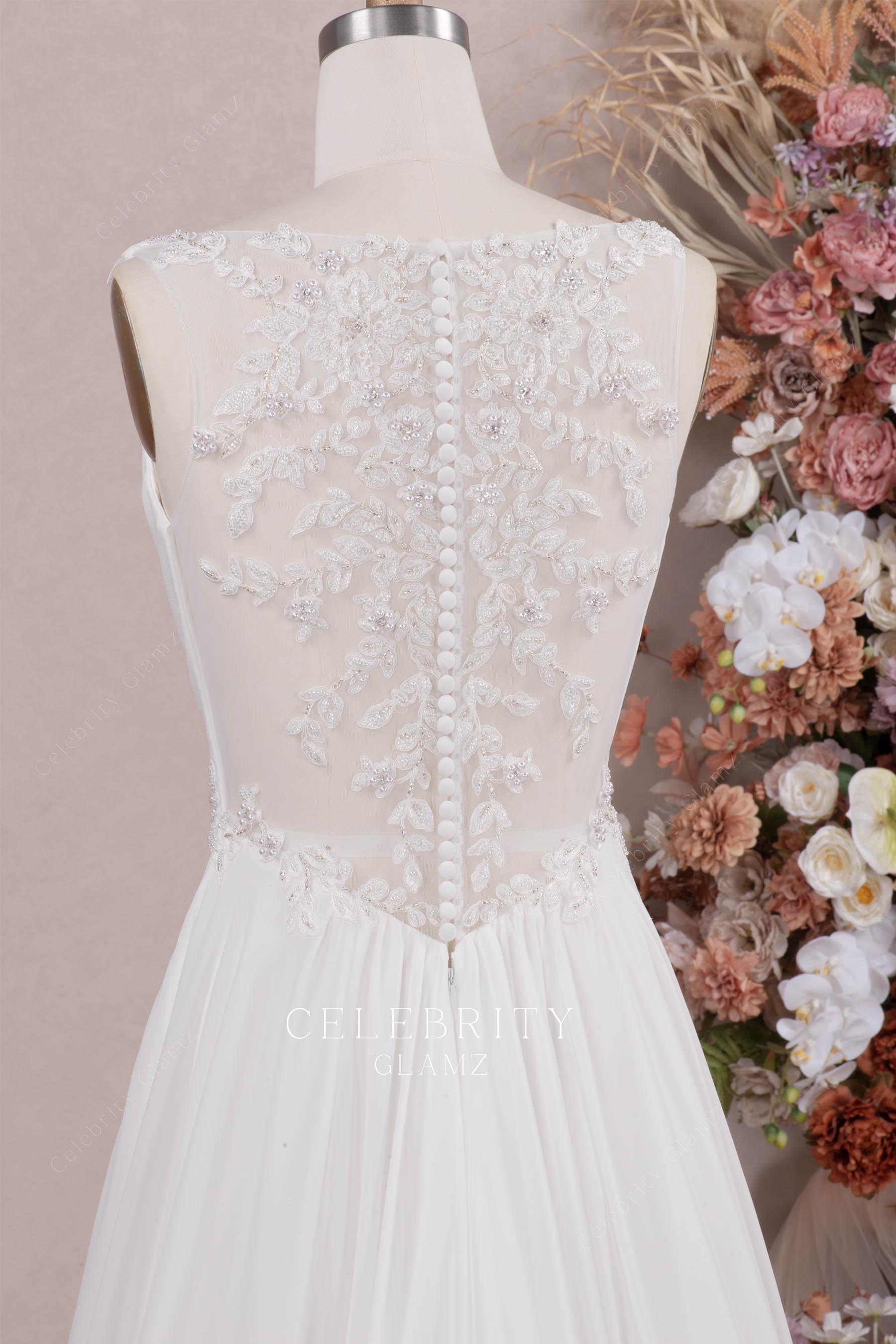 beaded lace applique chiffon bridal dress