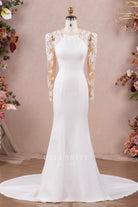 beaded lace crepe mermaid bridal dress
