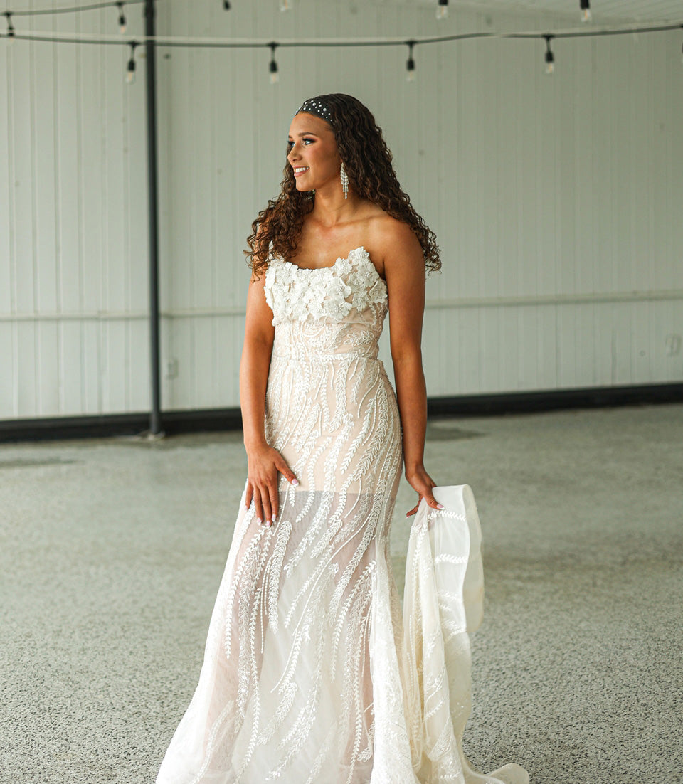 beaded lace flower neckline wedding dress review