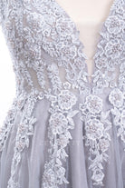 beaded lace gray formal dress