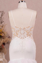 beaded lace illusion back trumpet wedding dress