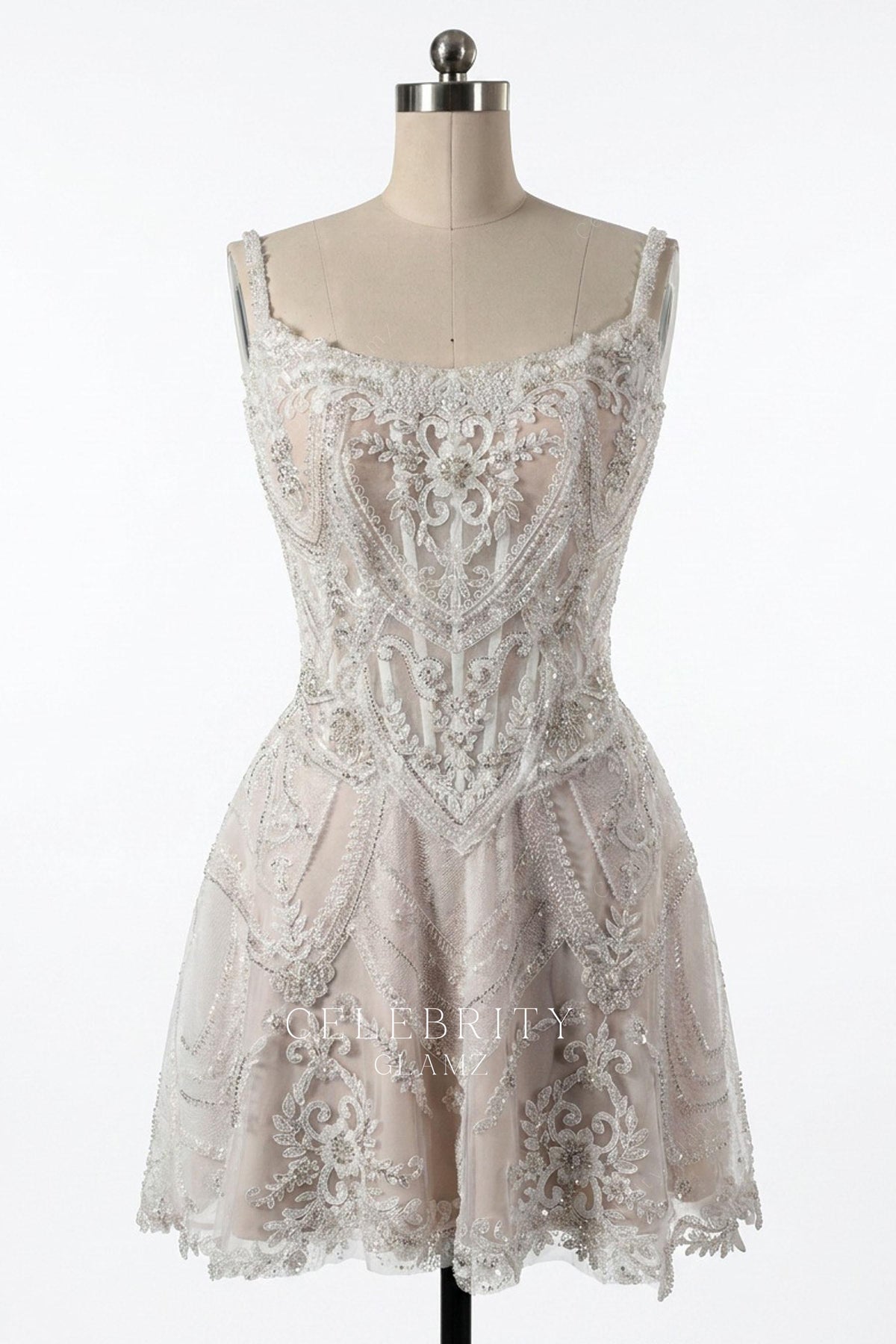 beaded lace short wedding dress