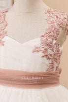beaded lace straps flower girl dress
