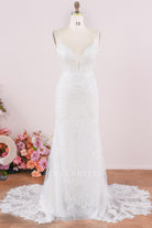 beaded lace straps mermaid bridal dress