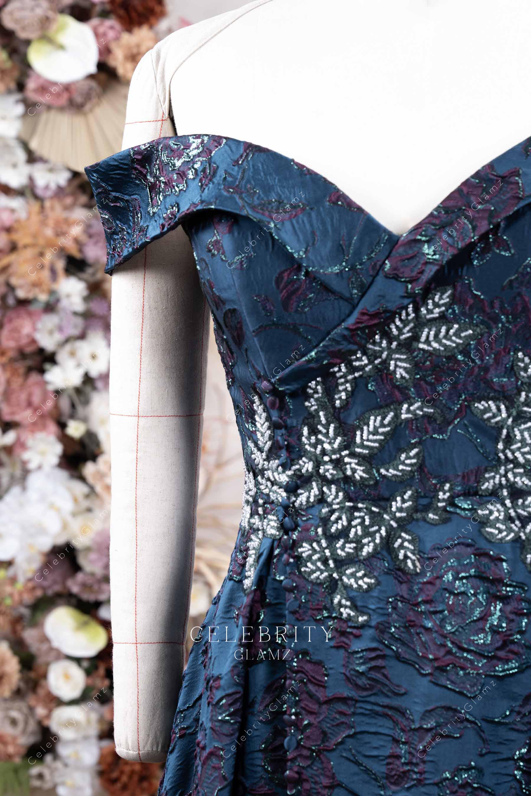 beaded lace v neck prom dress