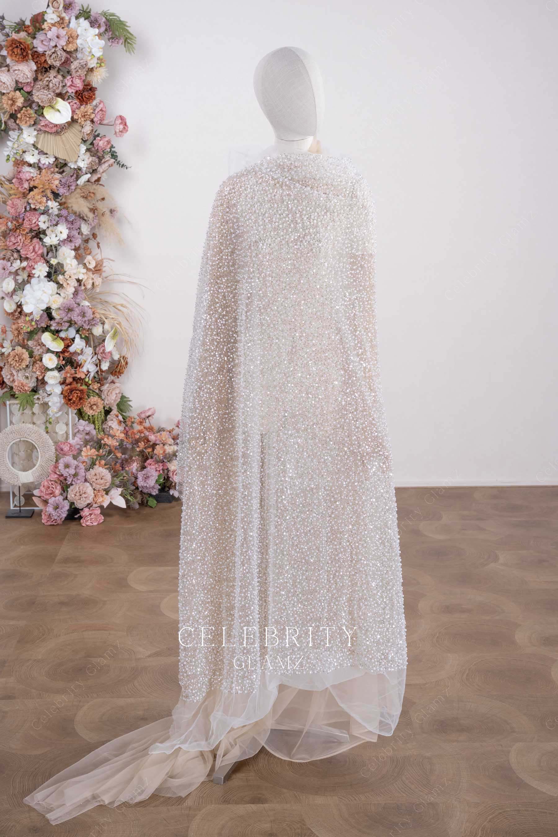 beaded pearl tulle fabric