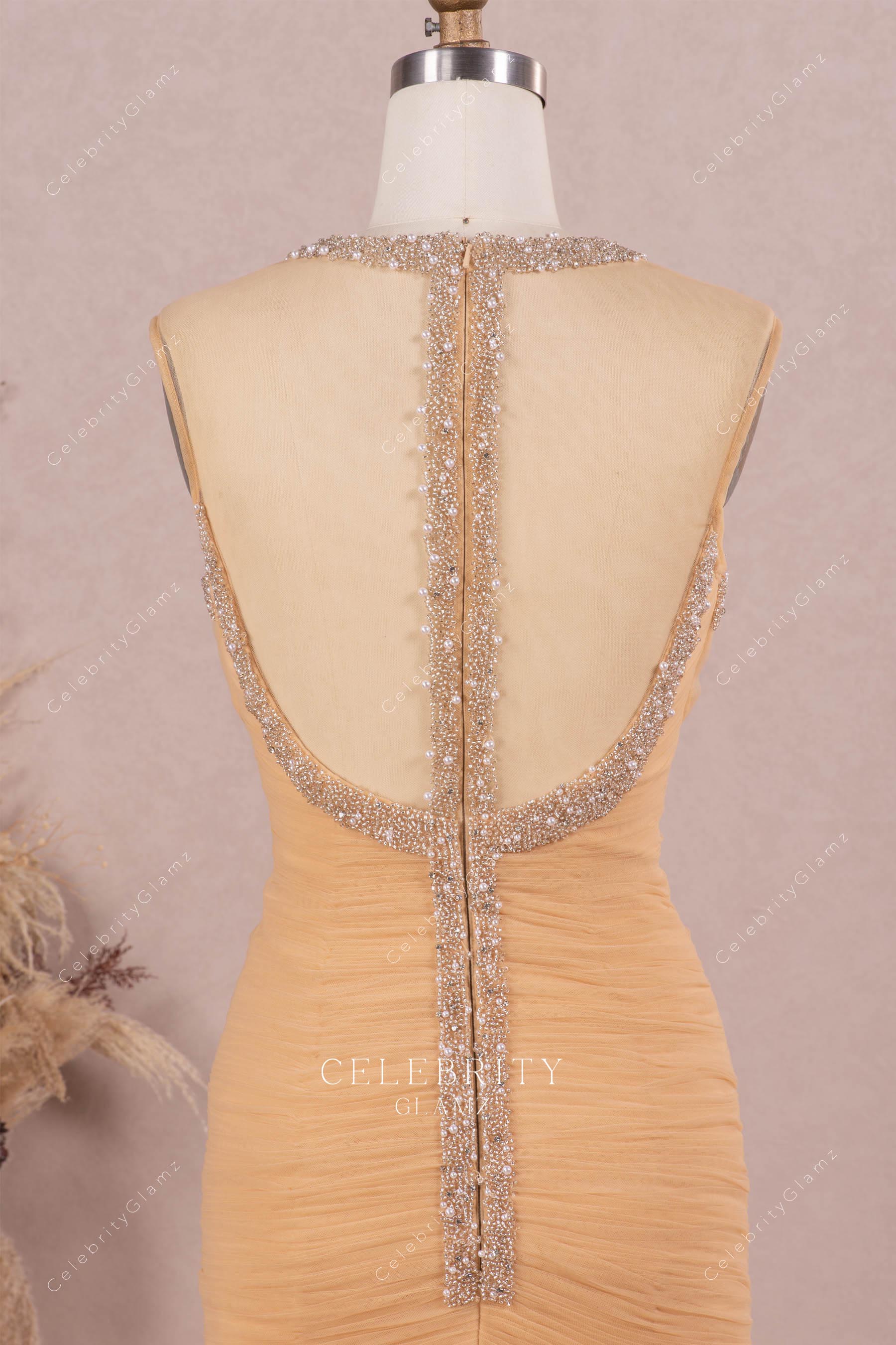 beaded pearls sheer back wedding gown