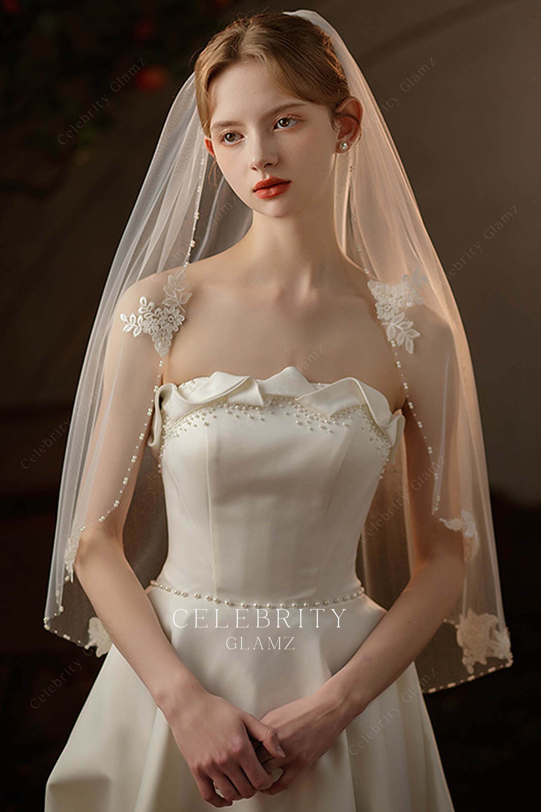 beading edge bridal veil