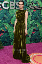 Bee Shaffer moss green sweep train formal dress 76th tony awards
