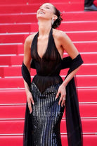 Bella Hadid plunging neck prom dress Cannes film festival red carpet 2024 