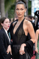 Bella Hadid v sleeveless tulle prom dress Cannes film festival red carpet 2024 