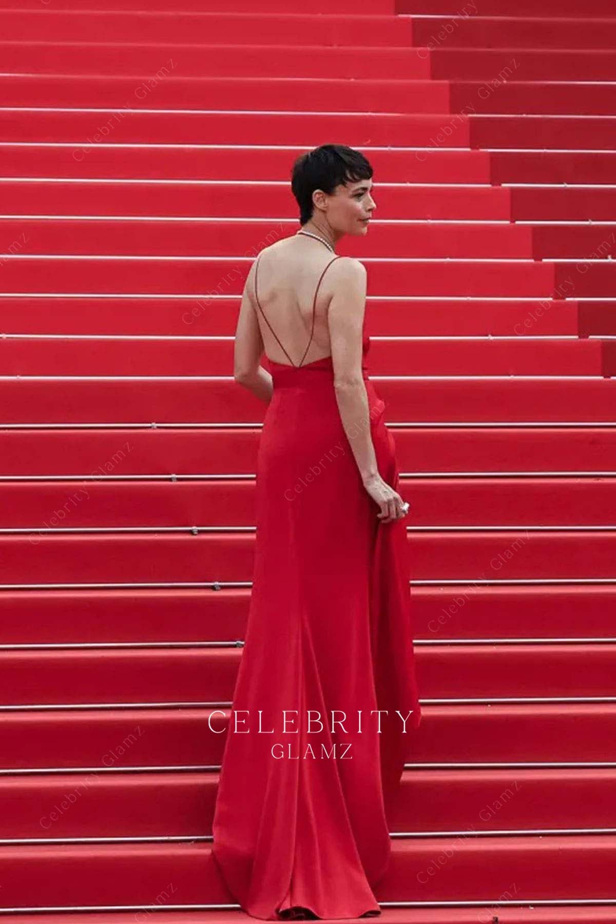 Bérénice Bejo crisscross back prom dress Cannes red carpet 2024