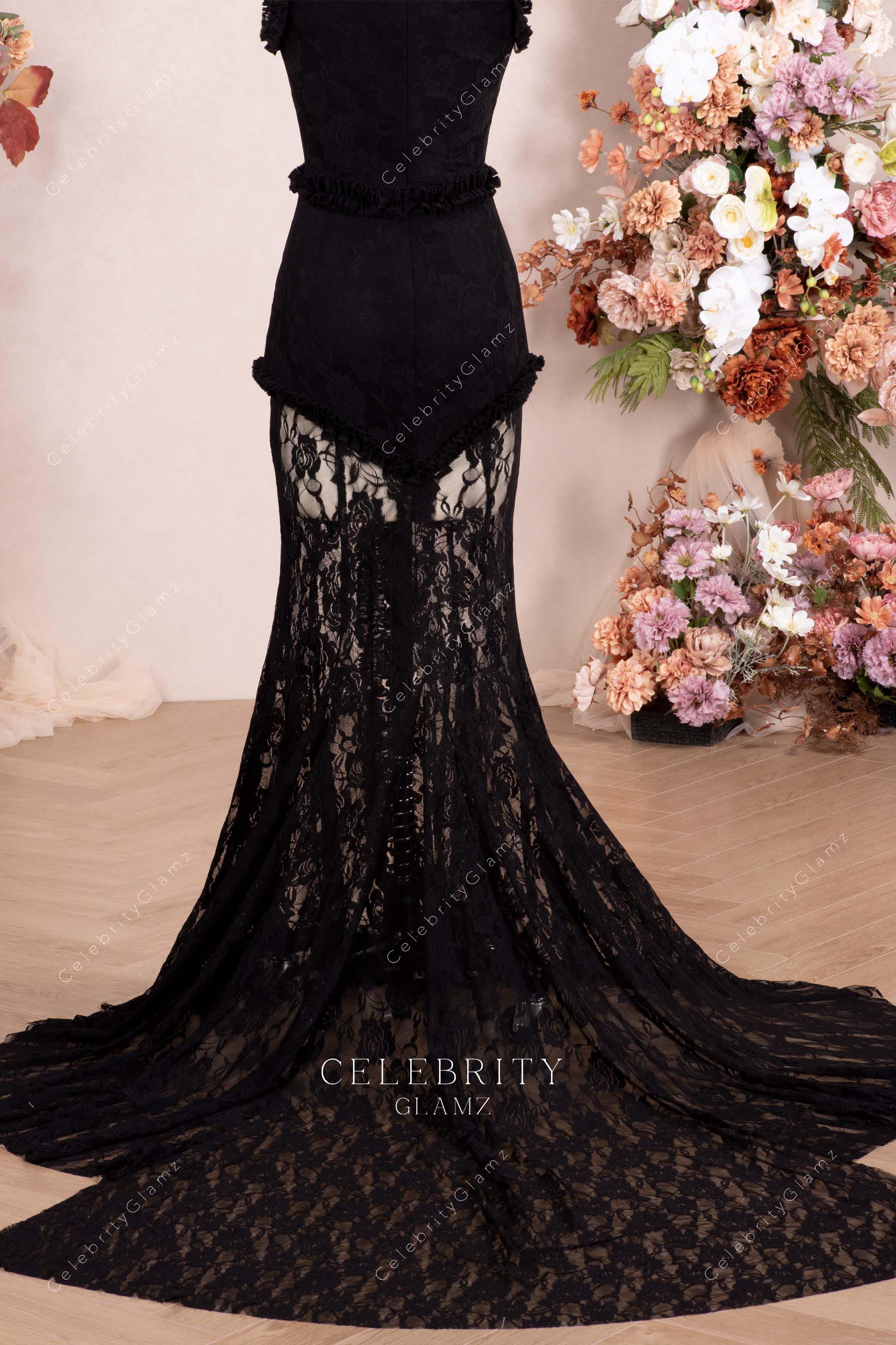 black chapel train prom dress