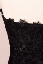 black flower lace prom dress