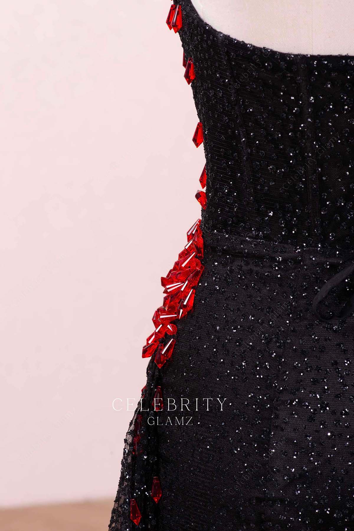 black glitter prom dress