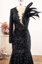black illusion plunging neck prom dress