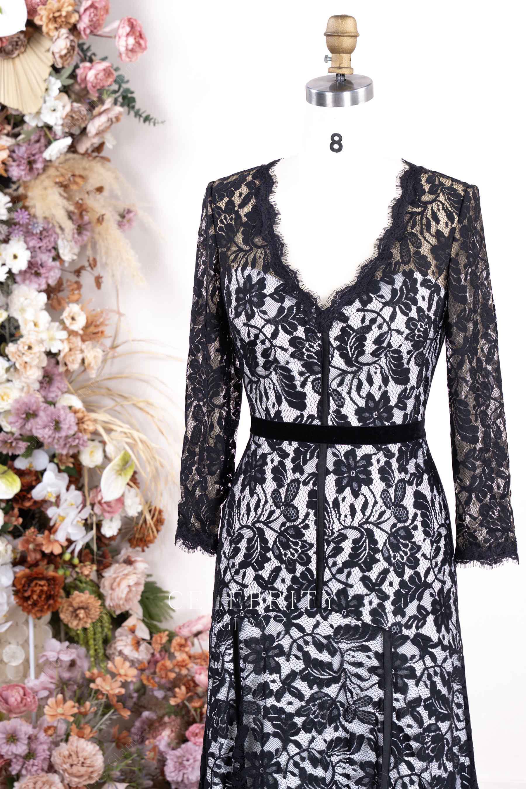 black lace long sleeves formal dress 