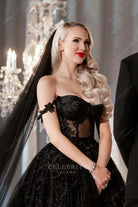 black lace off shoulder sparkly celebrity gown