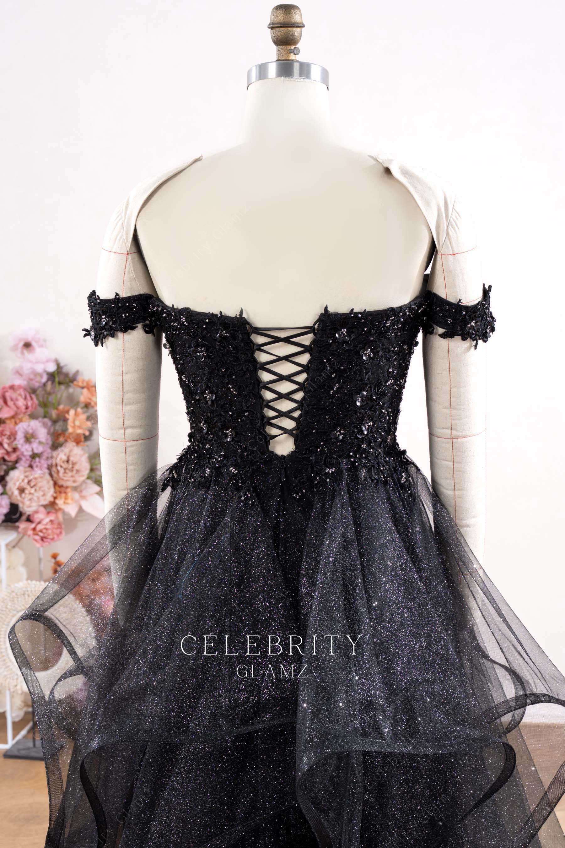 black lace up back wedding dress