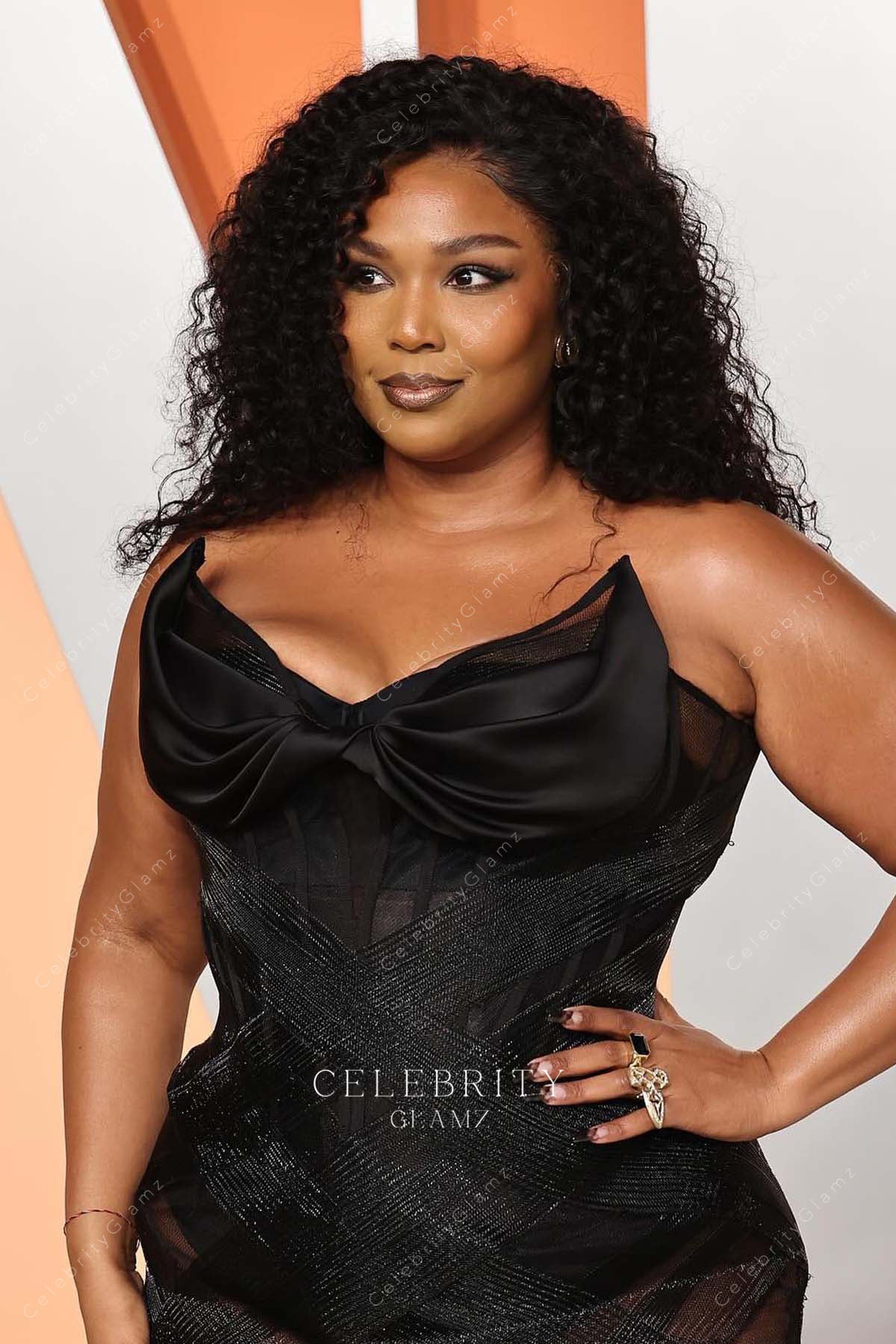 black Lizzo 2025 V neck Vanity fair party dress