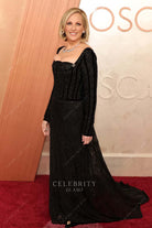 black Marlee Matlin 2025 long sleeves Oscars red carpet dress