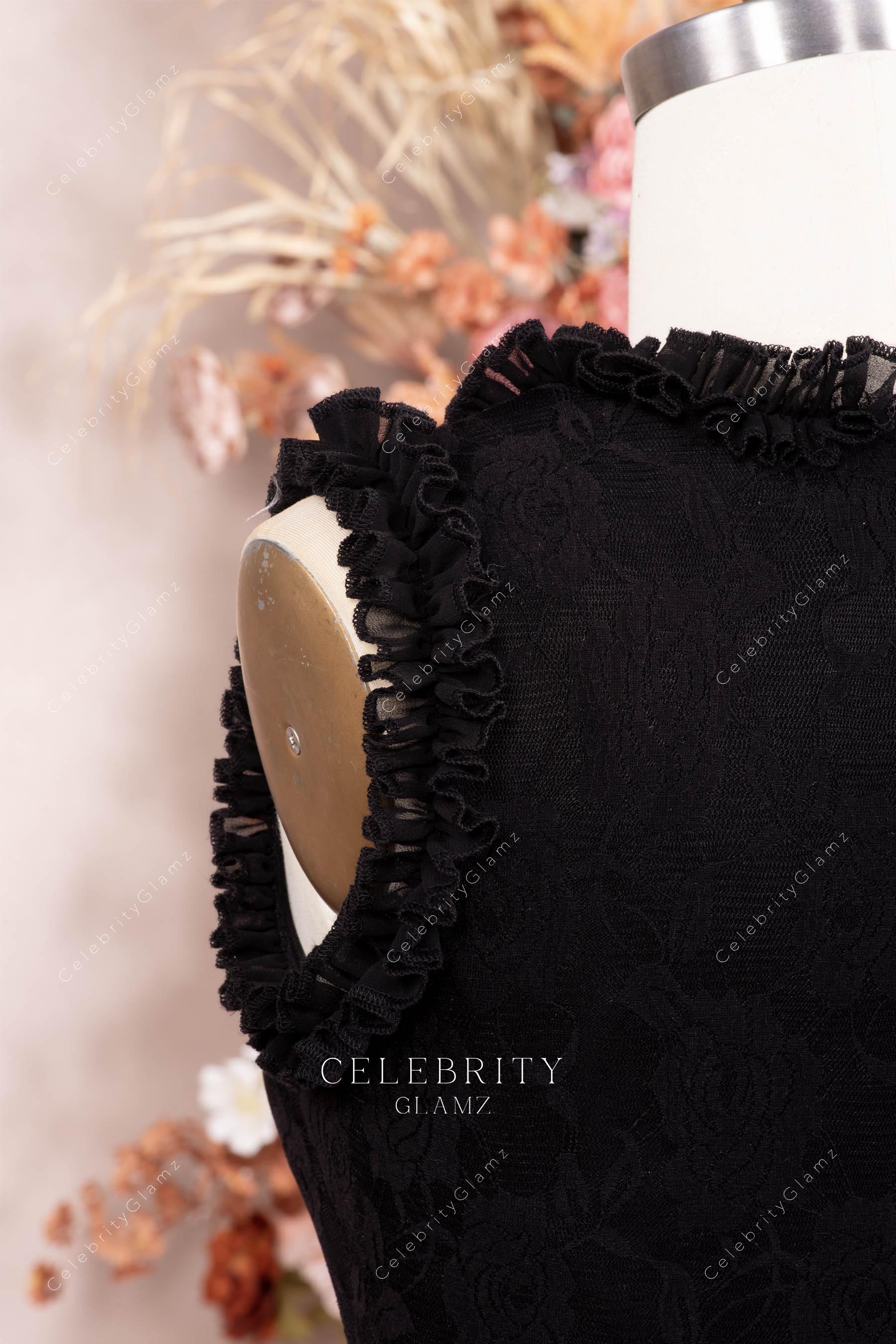 black ruffles prom dress