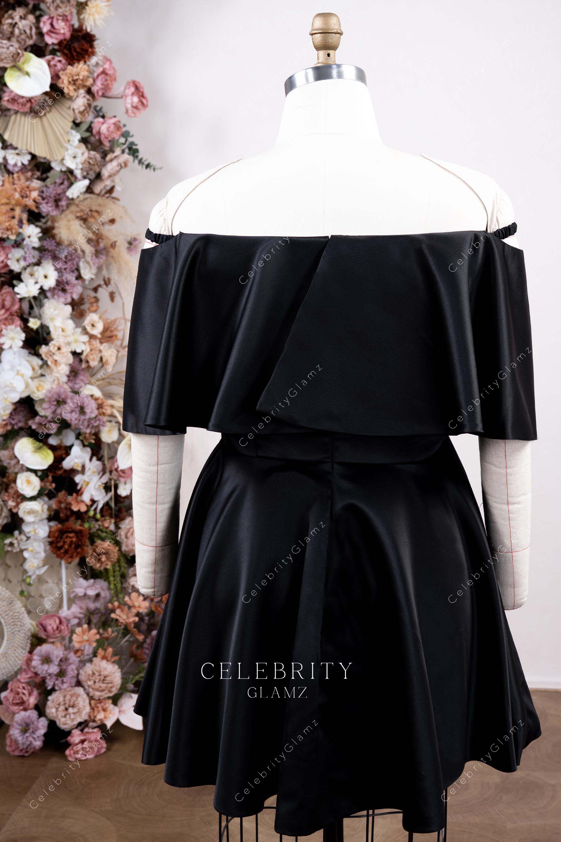 black satin a line mini prom dress